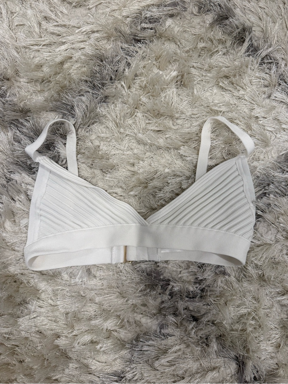 Babaton White Ribbed Wireless Bralette